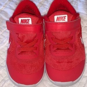Red Nike Velcro Strap Tennis Shoes